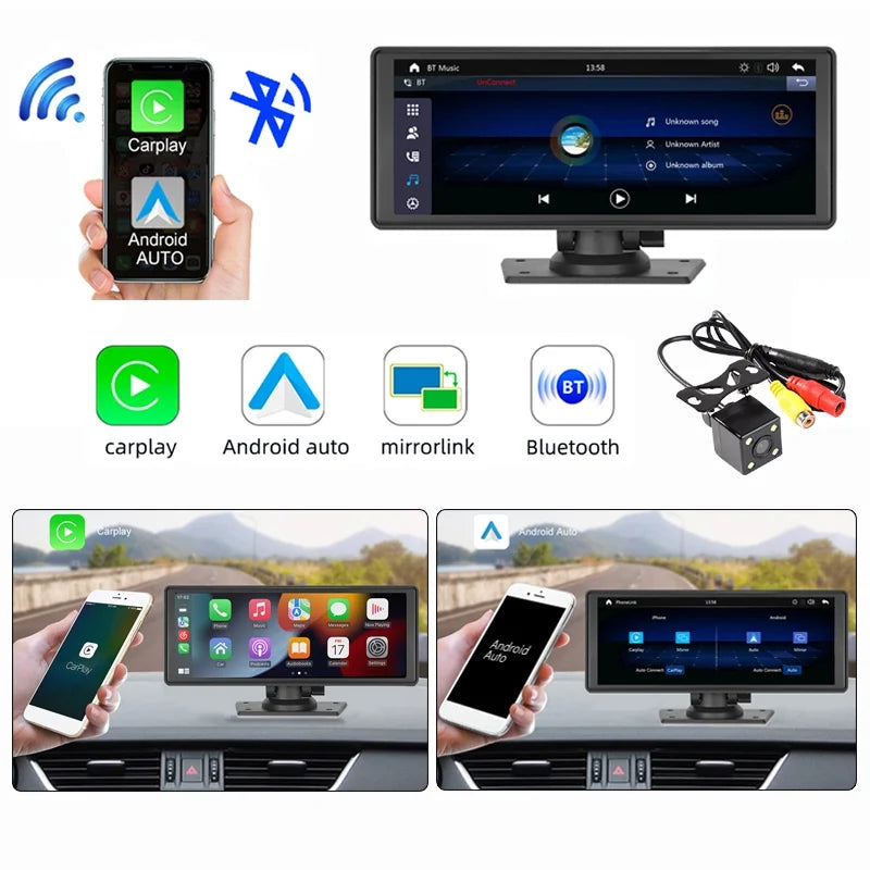 Portable Wireless Carplay&Android Auto Car Sizetereo,Newest 9.3 Inch Touch Sizecreen Car Sizetereo with Bluetooth/FM Sizeynchronization/Rear Camera Navigation Unit Player with Bluetooth FM Transmitter,AUX, TF