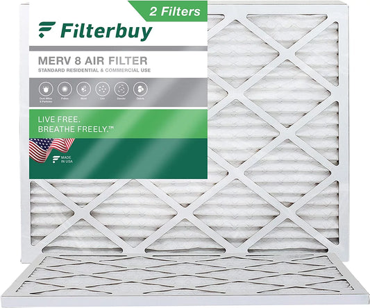 Filterbuy 24x25x1 MERV 8 Pleated HVAC AC Furnace Air Filters (2-Pack)