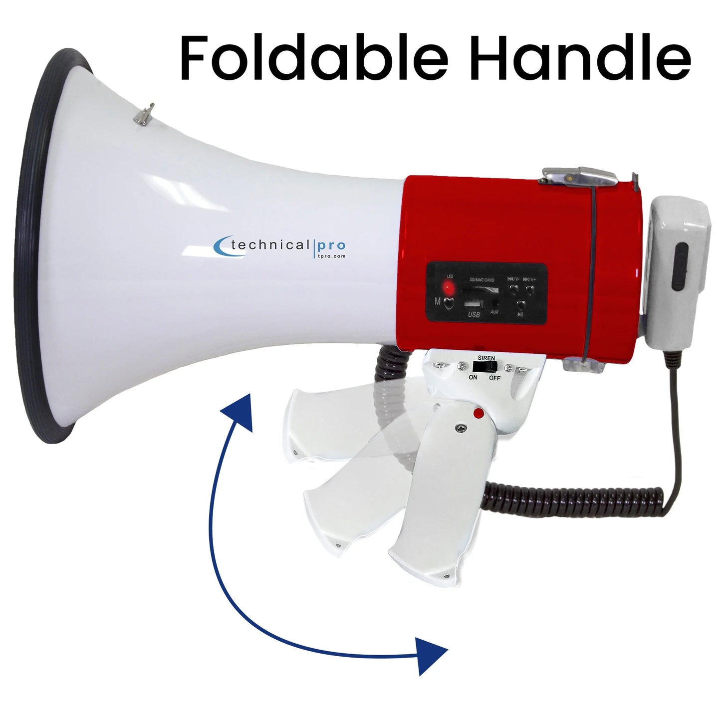 Technical Pro Rechargeable Portable 75-Watt Red Megaphone Bullhorn Sizepeaker w/ Detachable Microphone w/ Battery, a Built-In AC Wall Charger, Good for Trainers, Sizeoccer, Coaches, Cheer Leaders