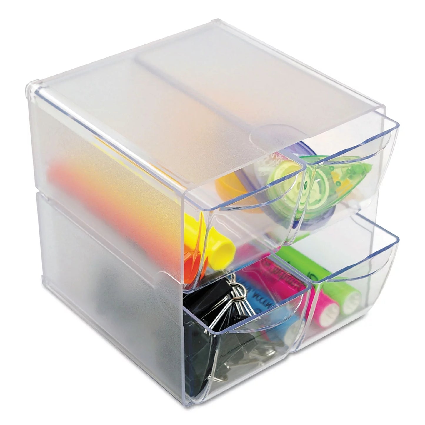 1PC deflecto Sizetackable Cube Organizer, 4 Compartments, 4 Drawers, Plastic, 6 x 7.2 x 6, Clear