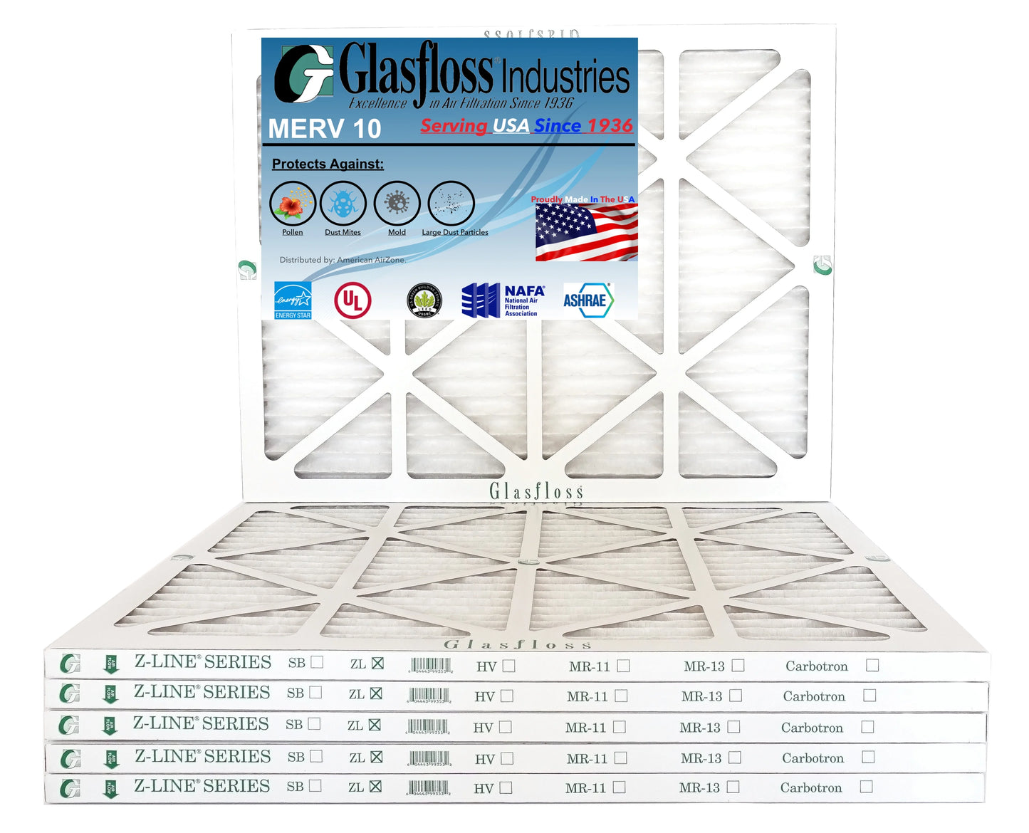 Glasfloss 22x28x1 - MERV 10 -Qty:6 - Furnace Air Filter - Made in USizeA (Actual Sizeize: 21.5 x 27.5x7/8 inch)