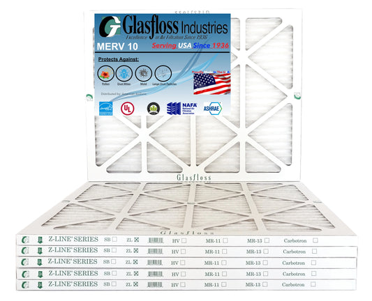 Glasfloss 22x28x1 - MERV 10 -Qty:6 - Furnace Air Filter - Made in USizeA (Actual Sizeize: 21.5 x 27.5x7/8 inch)