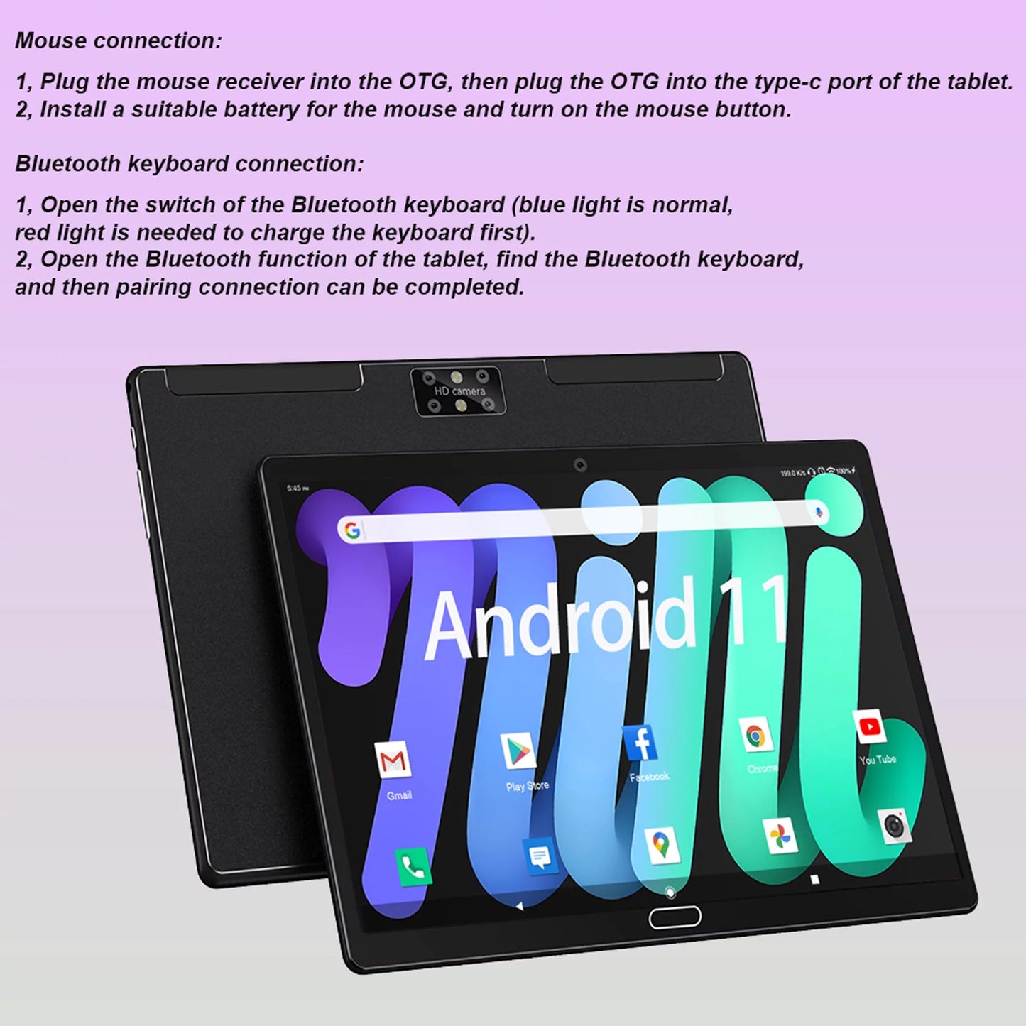 Android 11,Tablet with Keyboard,10 inch 2 in 1 Tablets,64GB ROM(up to 128GB Expand ),6000mAh Battery,Latest 1.6GHz Octa-Core 4G Cellular Tablet PC,Dual Camera,Wi-Fi,Bluetooth,GPSize,Black