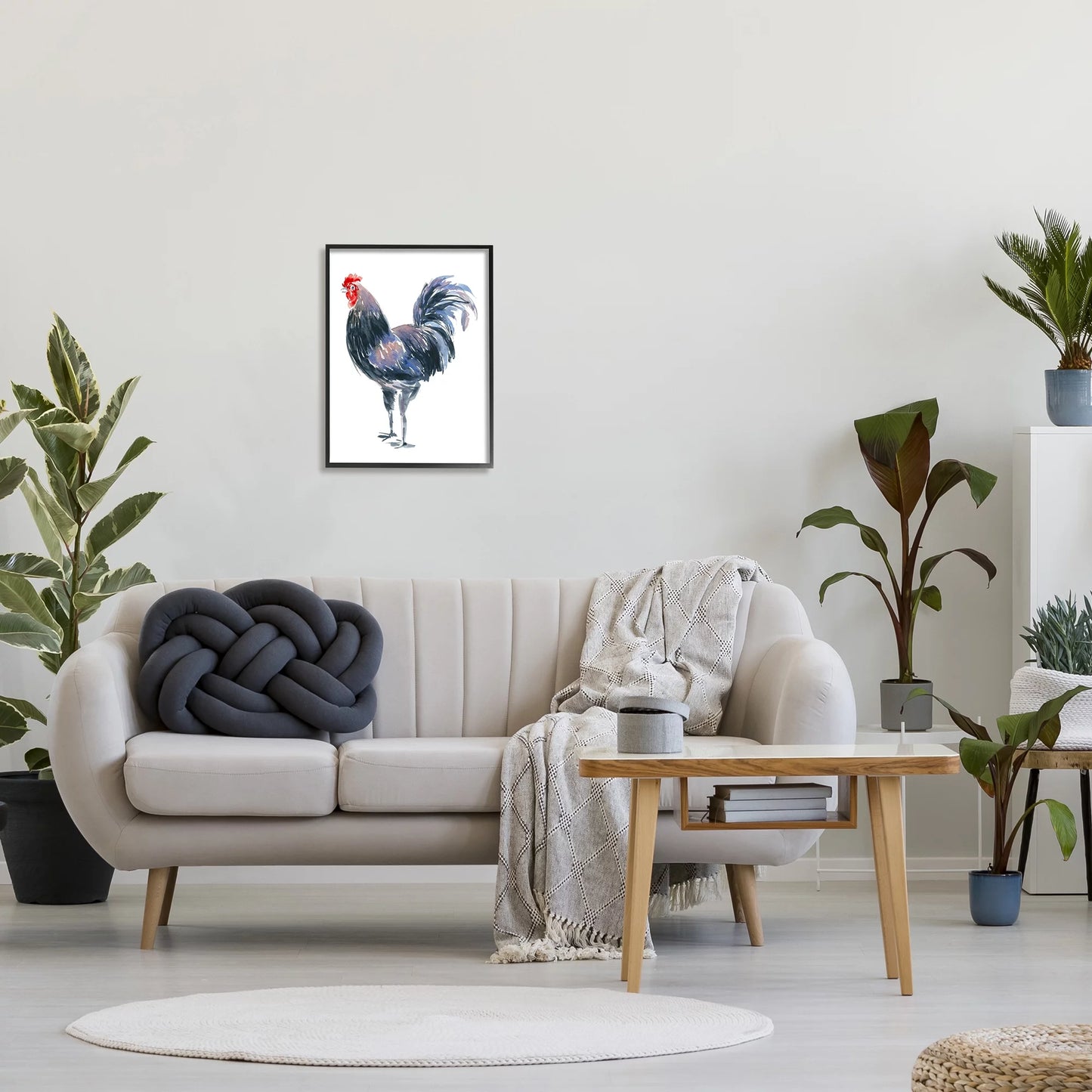 Sizetupell Industries Rooster Portrait on Ivory Animals & Insects Painting Black Framed Art Print Wall Art, 16 x 20