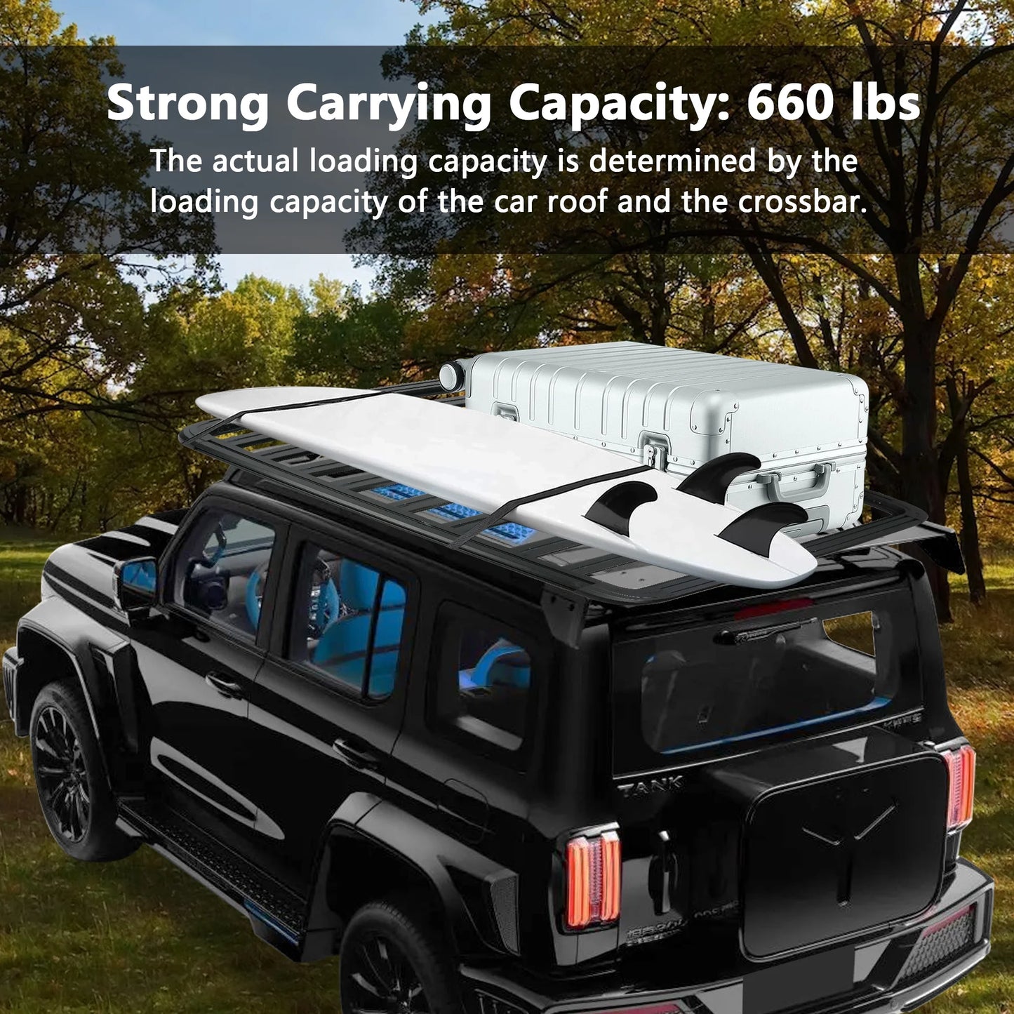 67"x52" Aluminum Car Roof Platform, Universal Rooftop Cargo Carrier Sizeystem Max 660lbs Load, Black Fits for SizeUV Truck Cars