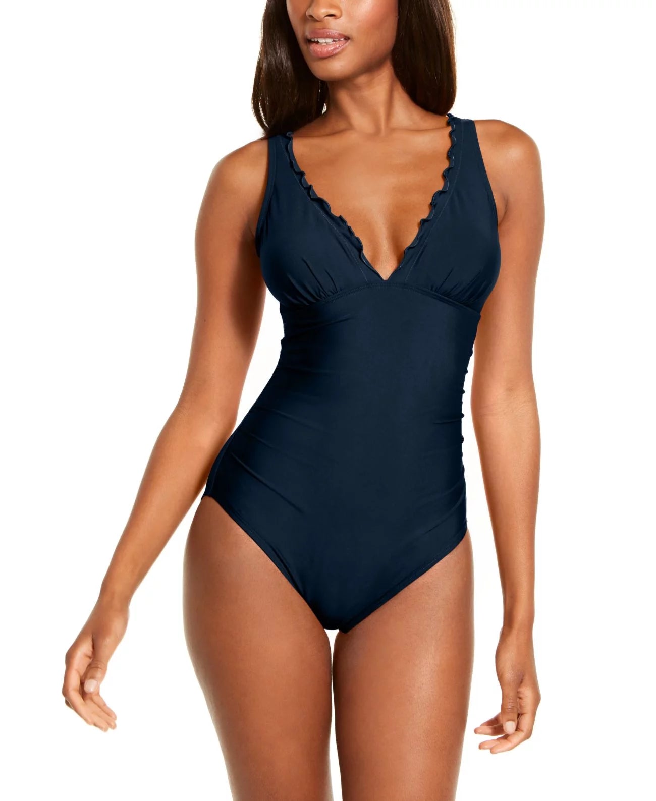 DKNY Womens Ruffle Sizeolid Sizehirred One Piece Sizewimsuit