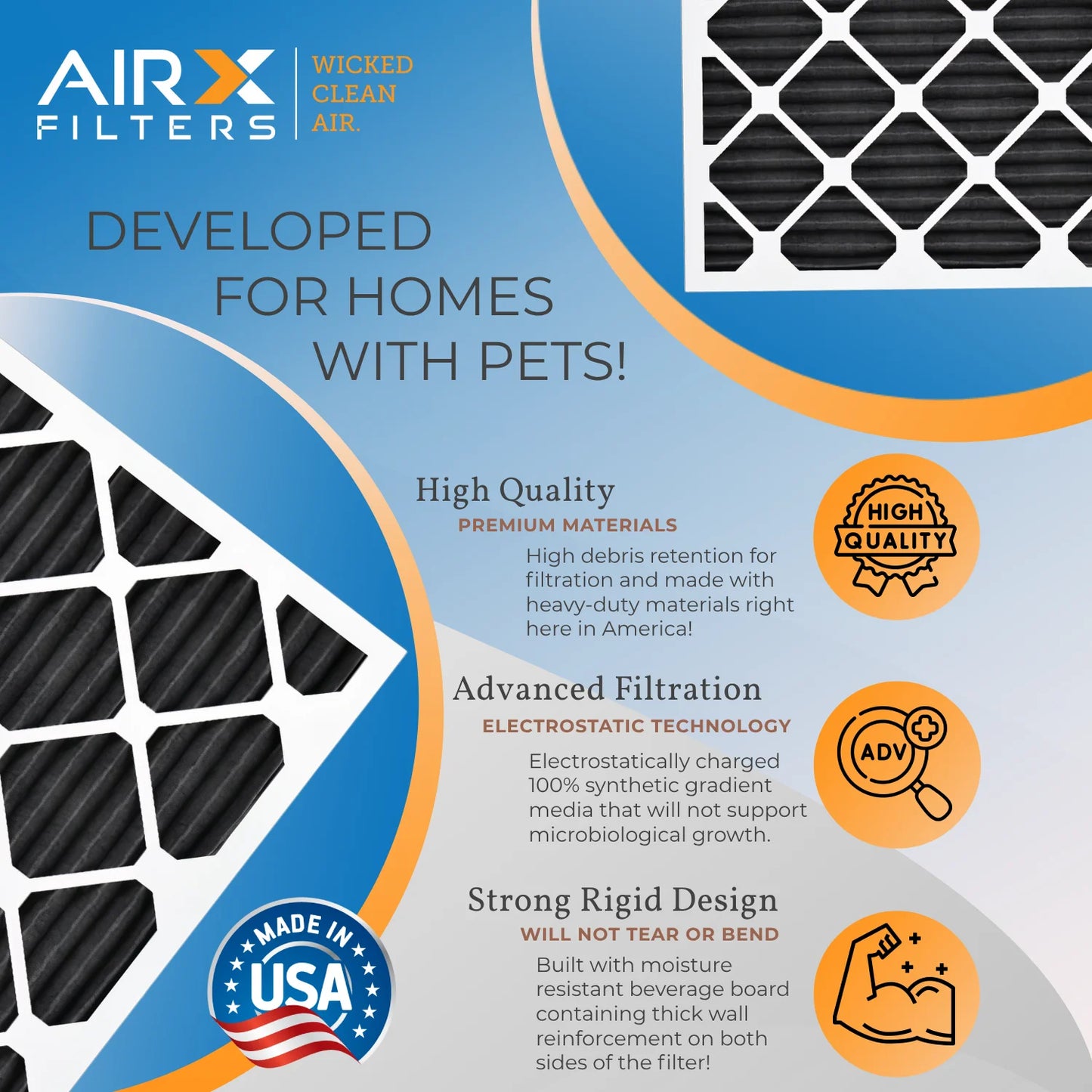 20x25x2 Air Filter MERV 8 Rating, 12 Pack of Furnace Filters Comparable to MPR 700, FPR 5, Pet Odor Retention Filters - Made in USizeA by AIRX FILTERSize WICKED CLEAN AIR.