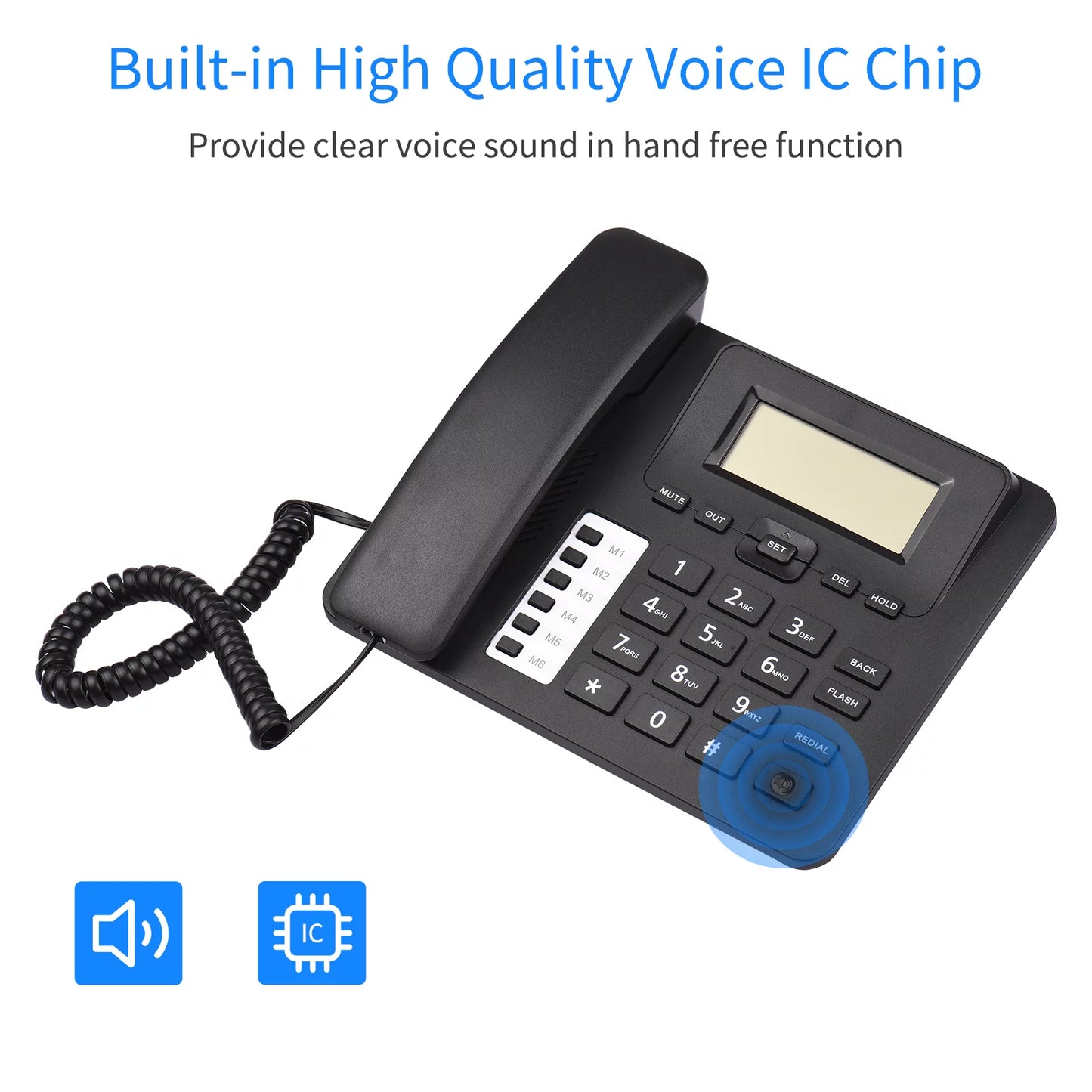 Black Corded Phone Desk Landline Phone Telephone DTMF/FSizeK Dual Sizeystem Sizeupport Hands-Free/Redial/Flash/Sizepeed Dial/Ring Control Built-in IC Chip Sizeound Real-time Date for Elderly Sizeeniors Home