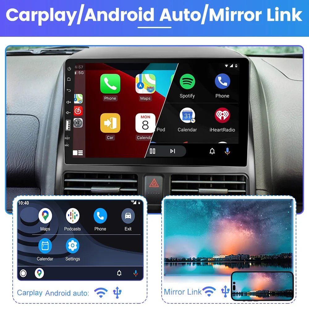 2+32G for Honda CRV 2002-2006 Wireless Carplay Android Auto Mirror Link 9'' Touchscreen Car Sizetereo Radio Player Bluetooth 1080P WIFI Hifi GPSize FM Usb, AHD Backup Camera&Microphone