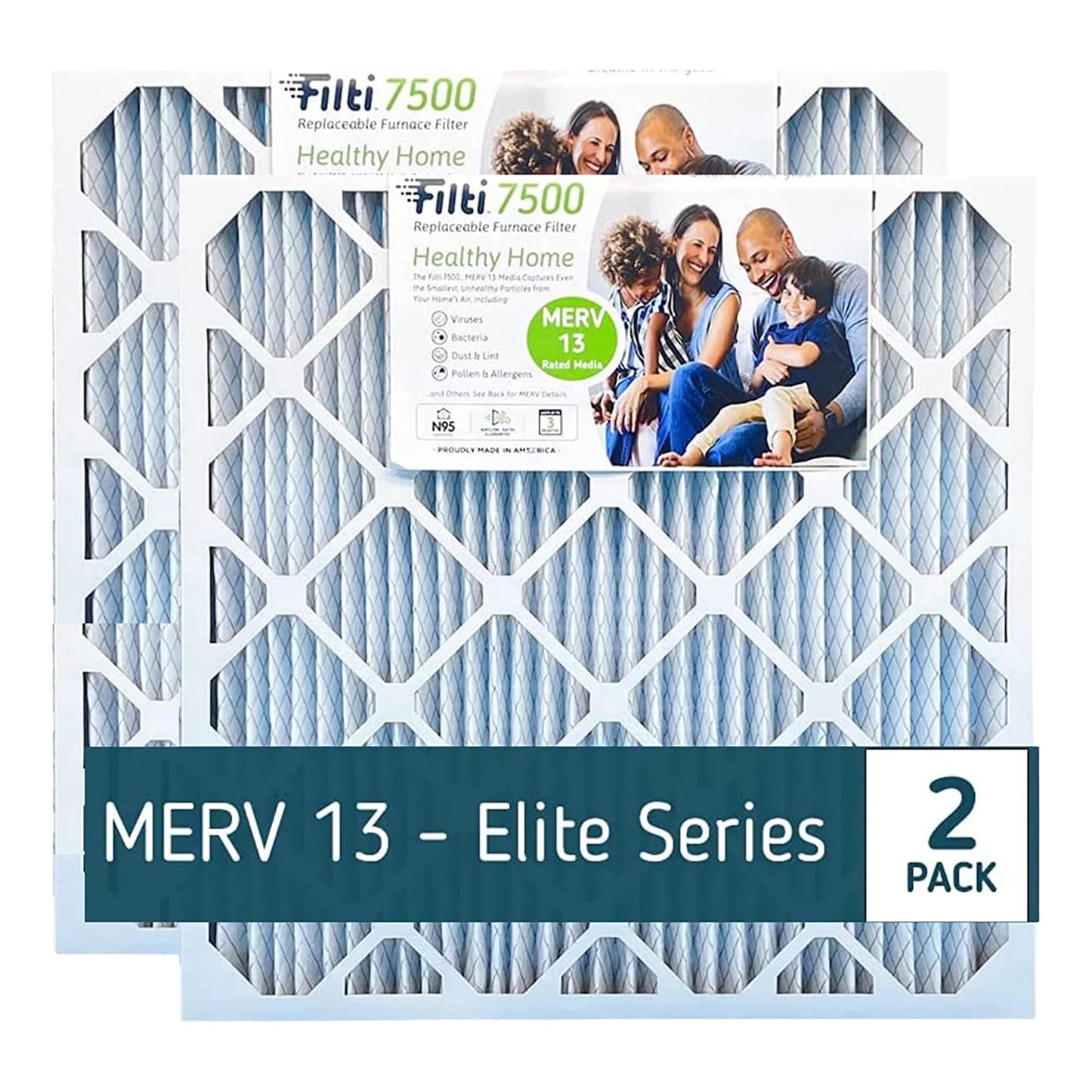 Filti 7500 Pleated Home HVAC Furnace 20x25x4 MERV 13 Air Filter (2 Pack)