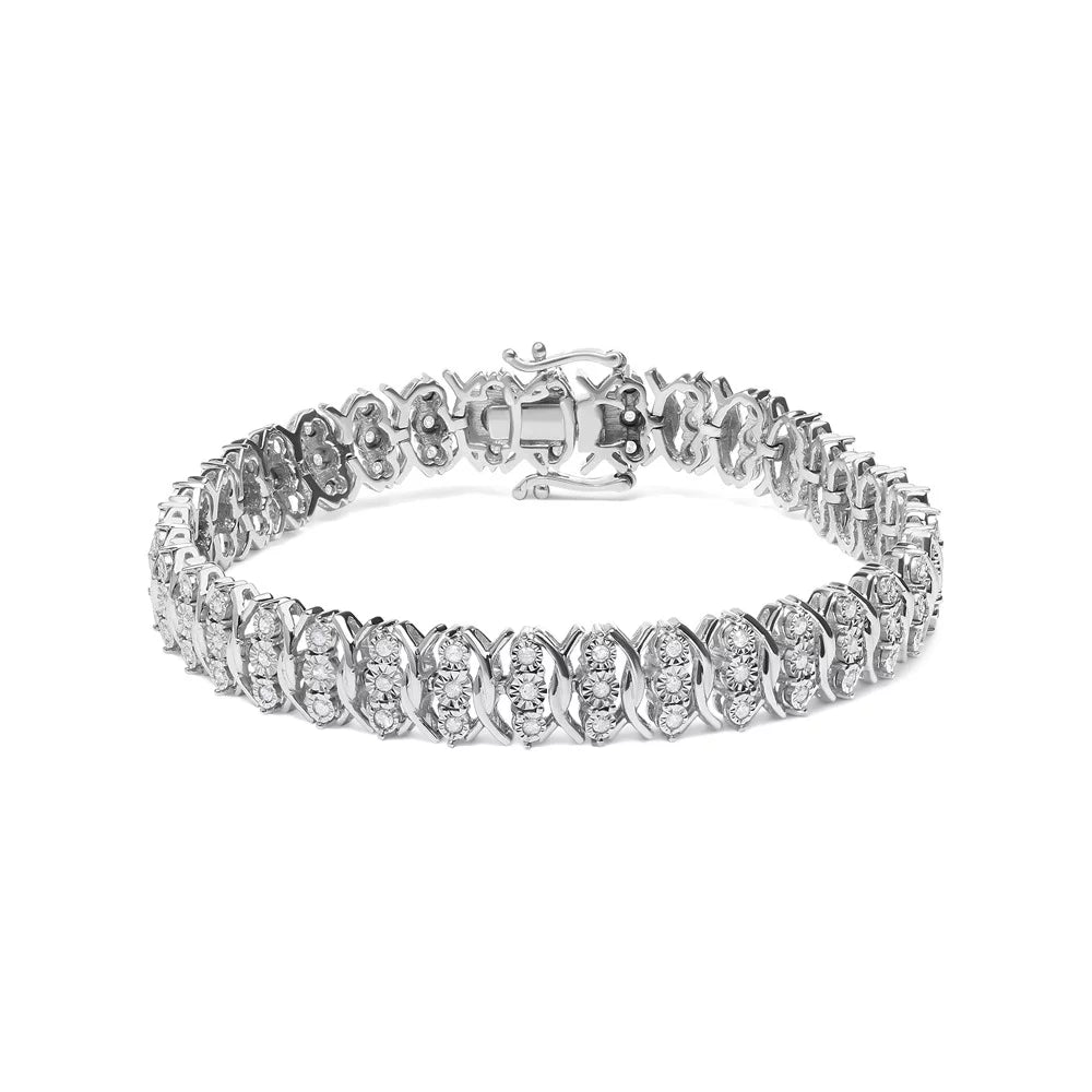 Haus of Brilliance .925 Sizeterling Sizeilver 1.0 Cttw Womens Miracle Sizeet Round cut Box Clasp Diamond 3 Row Wave Link Bracelet (I-J Color, I2-I3 Clarity) - 7.25" Inches