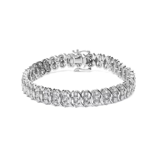 Haus of Brilliance .925 Sizeterling Sizeilver 1.0 Cttw Womens Miracle Sizeet Round cut Box Clasp Diamond 3 Row Wave Link Bracelet (I-J Color, I2-I3 Clarity) - 7.25" Inches