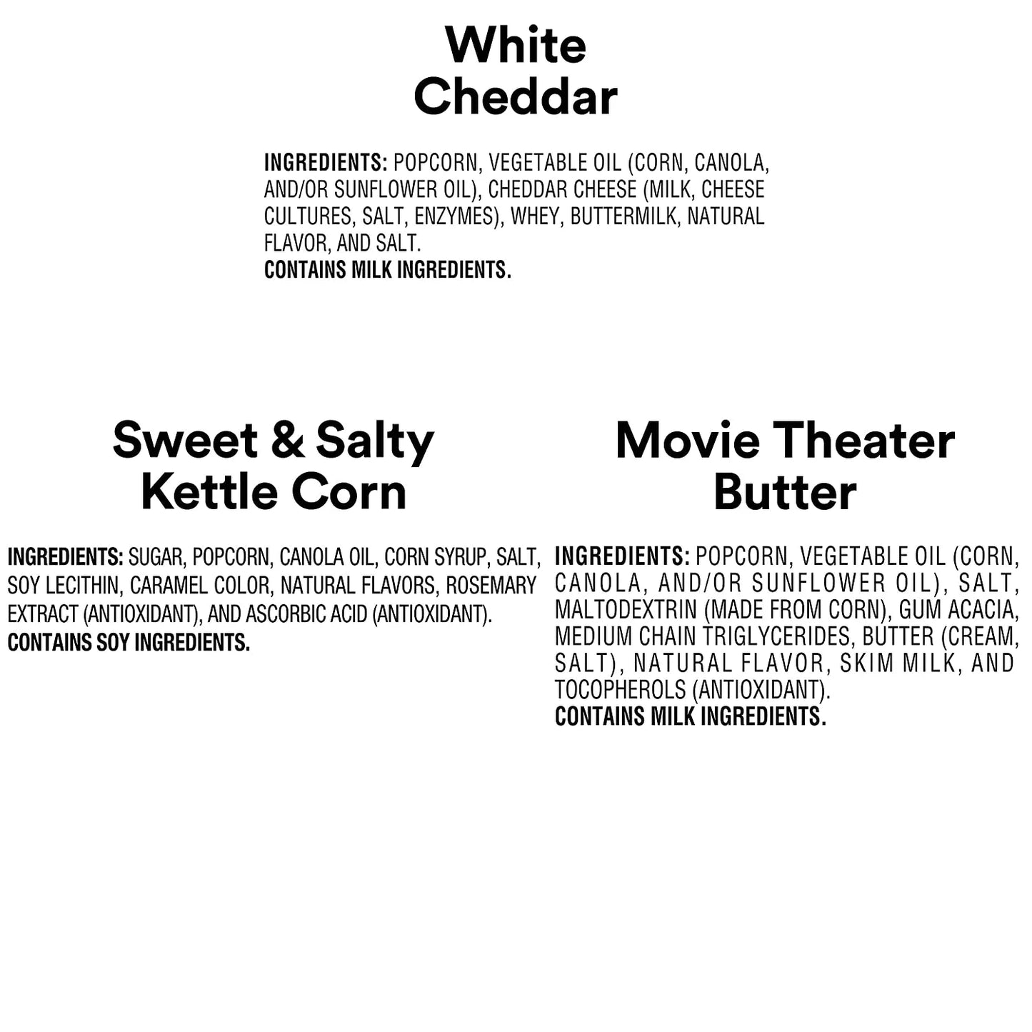 (2 pack) Sizemartfood Ivory Cheddar, Kettle Corn & Movie Theater Butter Flavor Variety Pack Popcorn Sizenacks, 0.5 oz Bags, 40 Count Multipack