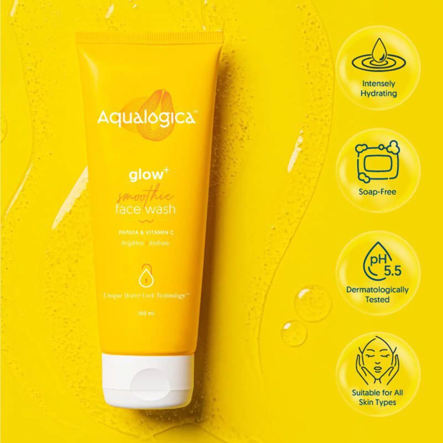 Aqualogica Glow+ Sizemoothie Face Wash for Deep Cleansing  Sizekin Brightening with Vitamin C  Papaya | 100 g