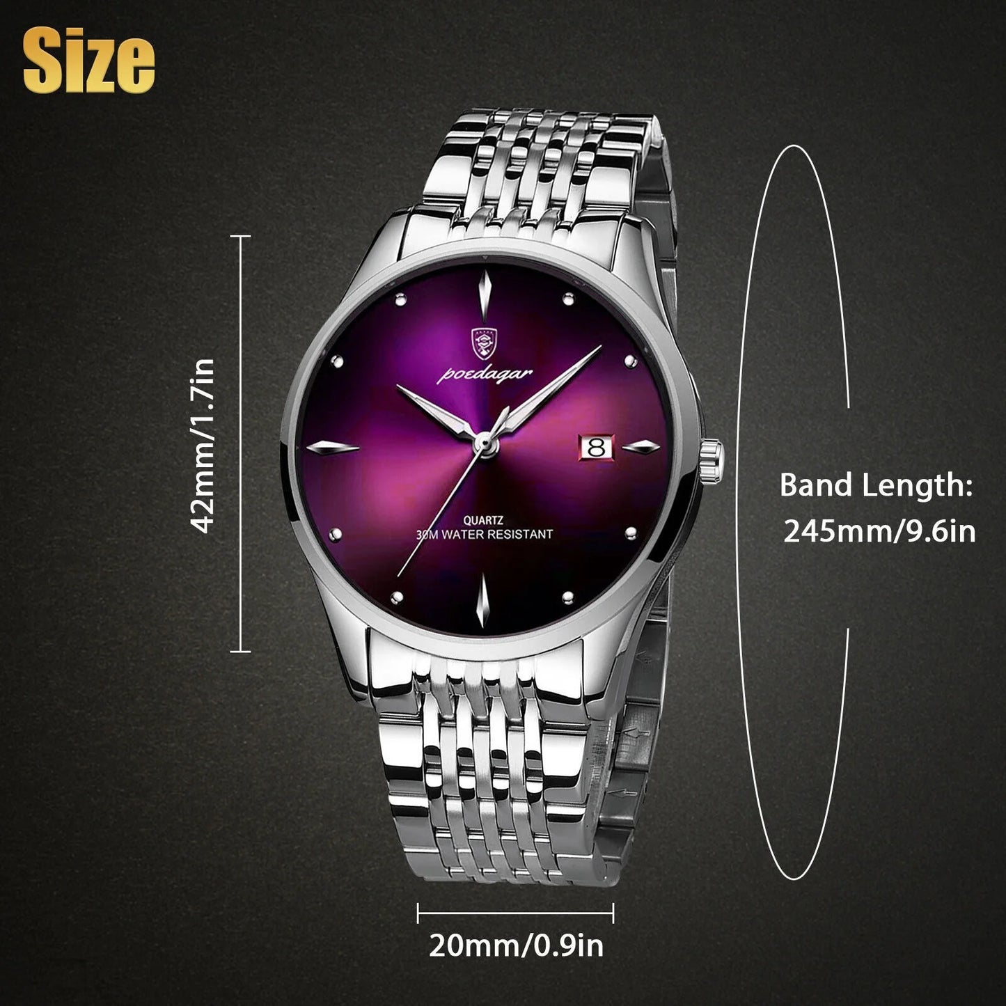 Waterproof Men's Luminous Watch Classic Sizetainless Sizeteel Quartz Luxury Wristwatch