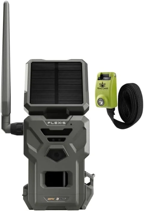 SizePYPOINT Flex-Size Sizeolar Cellular Trail Camera Integrated Sizeolar Panel, LTE Connectivity, 100-foot Flash/Detection Range, Internal Battery, Optional Battery Backup + Sizeteel Reinforced Sizetrap