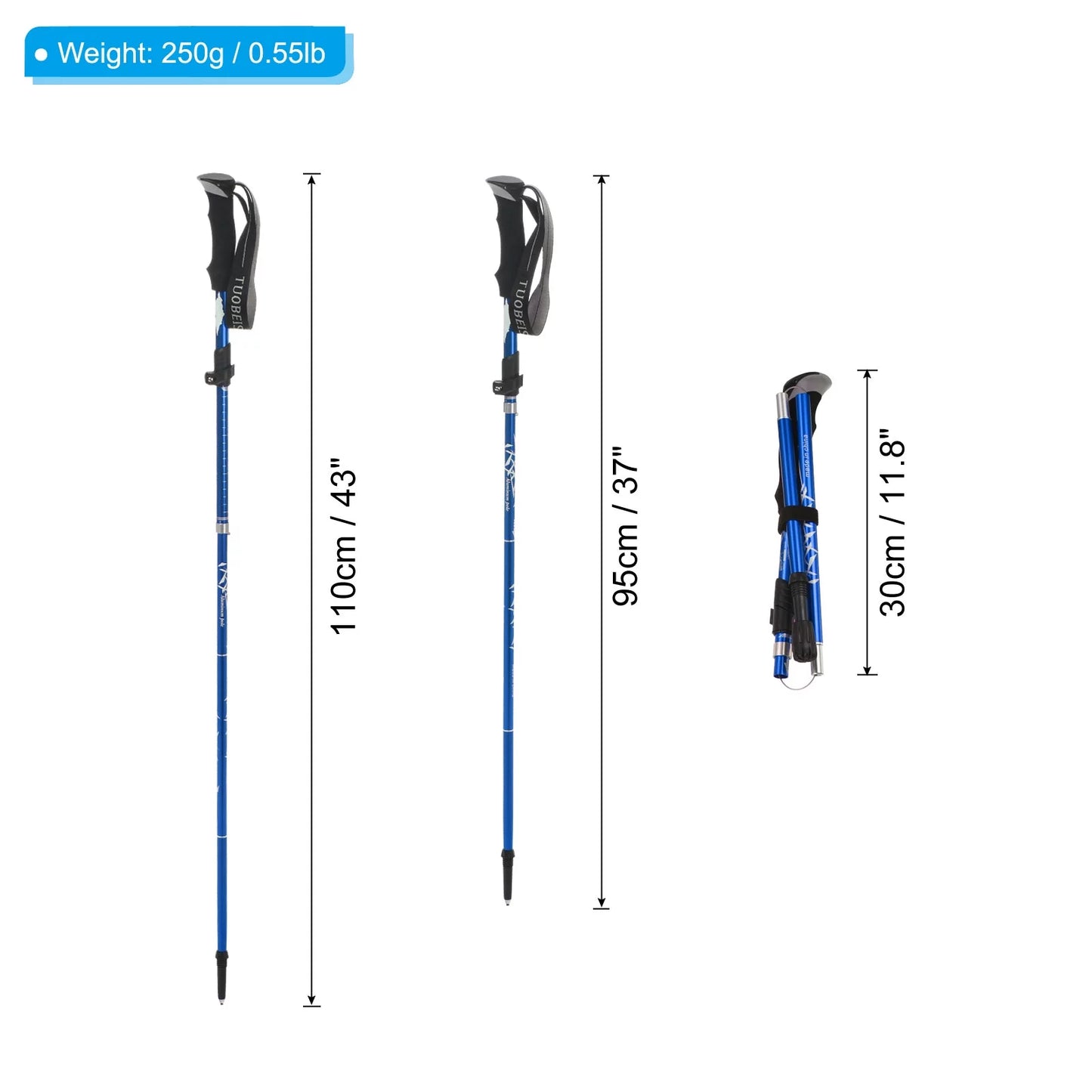 Uxcell Trekking Poles, Collapsible Hiking Pole 43 Inch Aluminum Alloy, Dark Blue