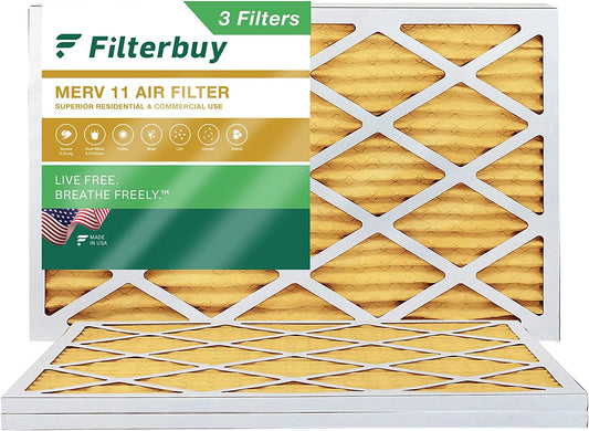 Filterbuy 12x24x1 MERV 11 Pleated HVAC AC Furnace Air Filters (3-Pack)