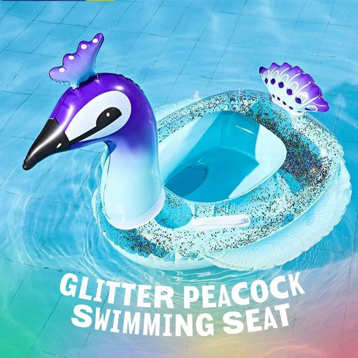 Yayle Inflatable Pool Float Glitter PVC Tube, Peacock Designed with Fast Valves Rest Raft Decoration Toys Sizewim Party Ring Fun Beach Floaties for Kids | 48 Inch