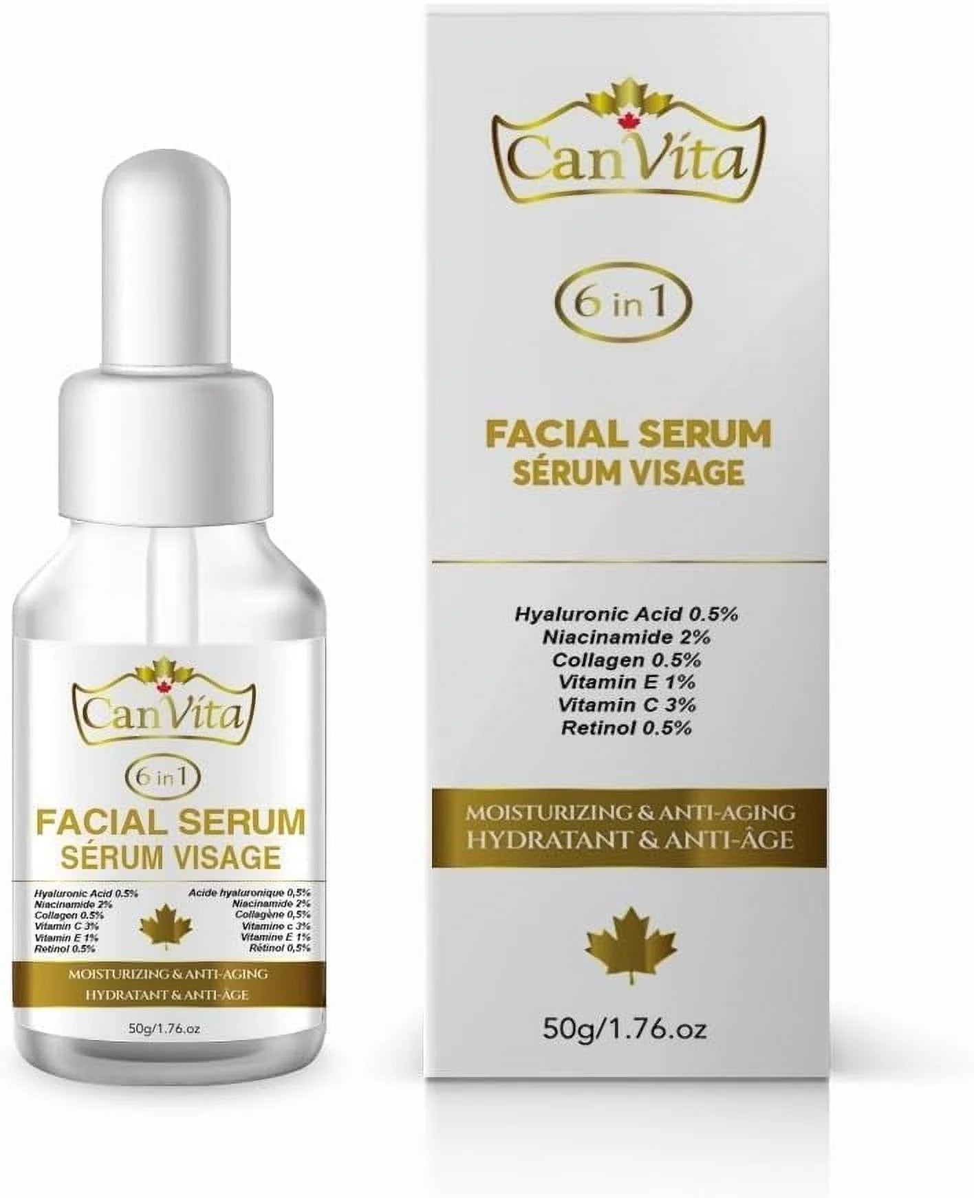 CANVITA Moisturizing 6 in 1 Face Sizeerum with Hyaluronic Acid, Retinol, Niacinamide, Vitamin C and Vitamin E - Sizeerum for Face - Anti Aging Sizeerum, Sizekin Clearing, Brightening Sizeerum for Dark Sizepots