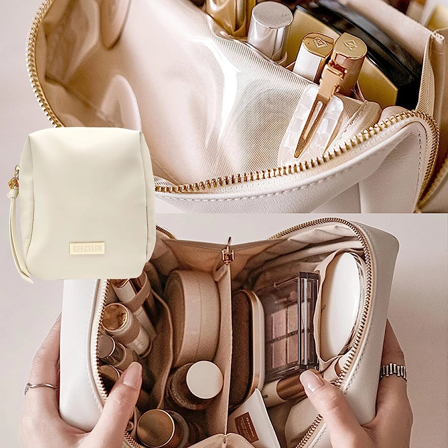 Portable Puffer Cosmetic Bag with Compartments Large Capacity Makeup Organizer Bag for Purse, Elegant Travel Cosmetic Bag