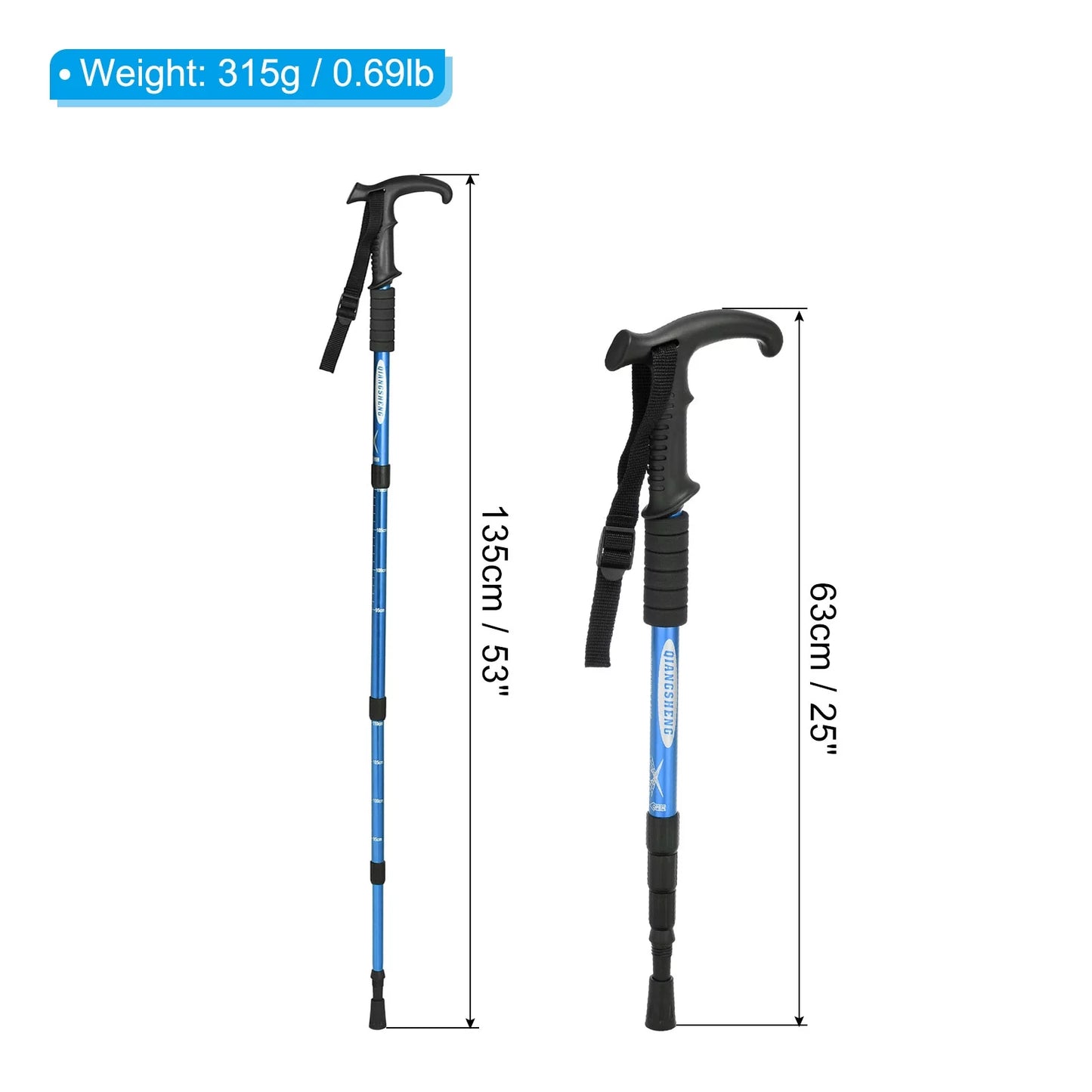 Uxcell Trekking Poles Collapsible Telescopic Hiking Pole 43 Inch T Handle, Blue