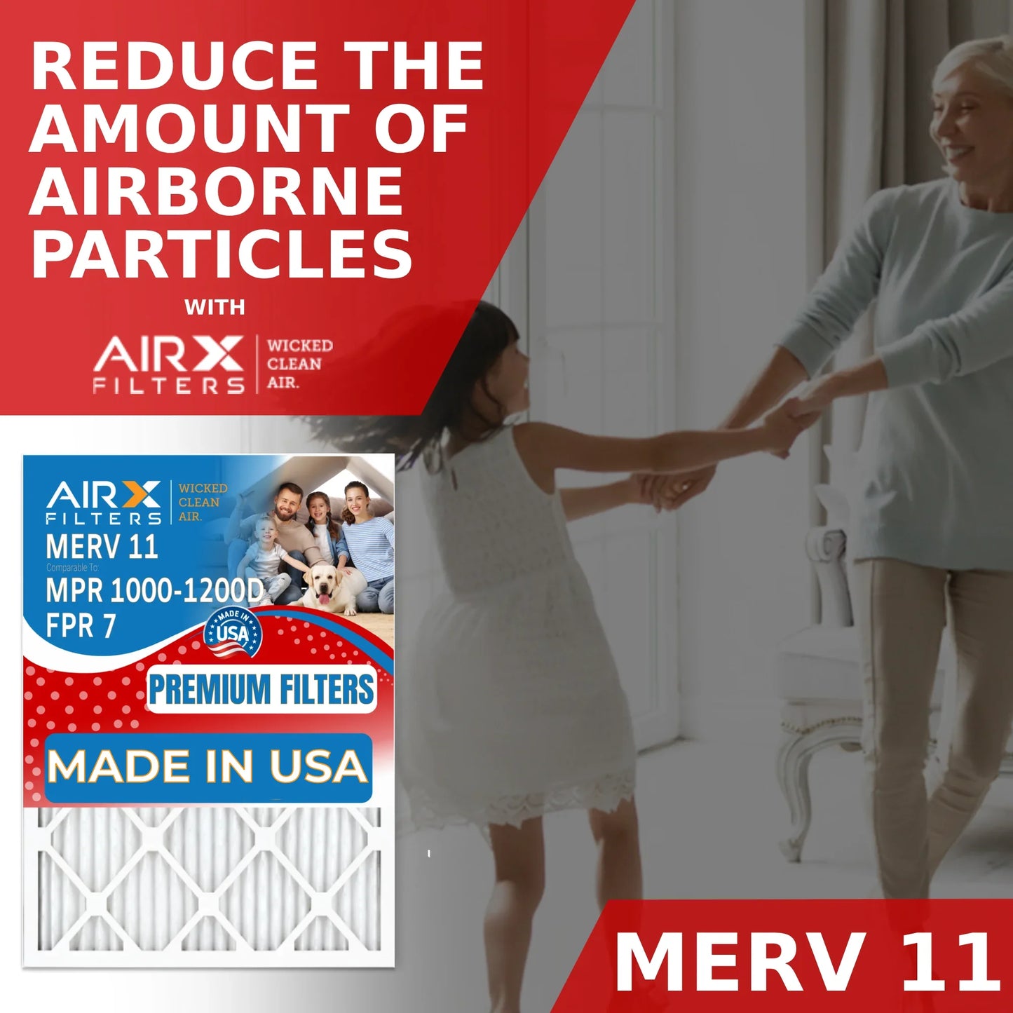 16x28x6 Air Filter MERV 11 Comparable to MPR 1000, MPR 1200 & FPR 7 Compatible with Aprilaire 401 Premium USizeA Made 16x28x6 Furnace Filter 2 Pack by AIRX FILTERSize WICKED CLEAN AIR.