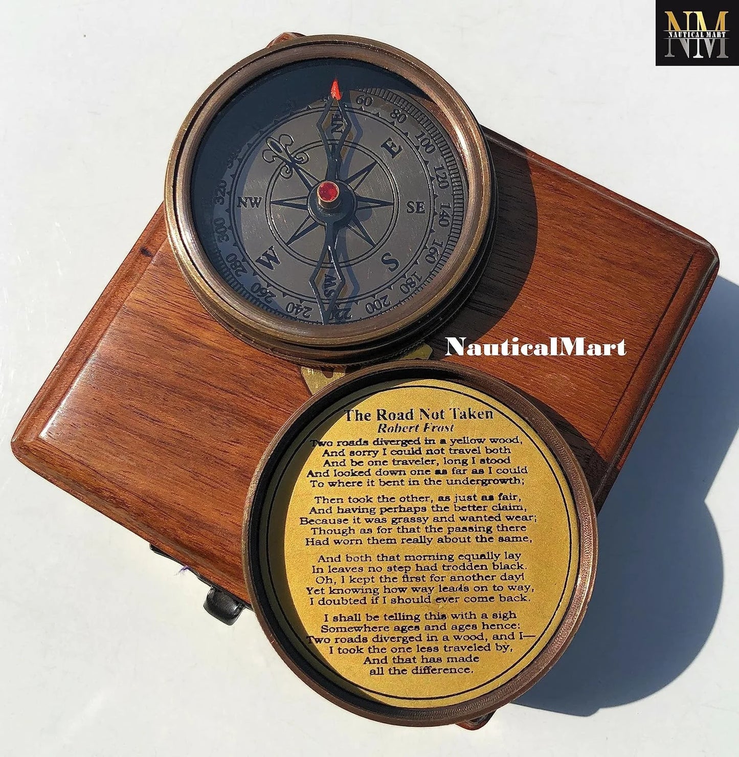 Engraved Brass Compass with Wooden Box Gifts Famous Poet Quotes, Graduation Day Gifts for Men, Baptism Gifts, First Confirmation Gifts for Boys