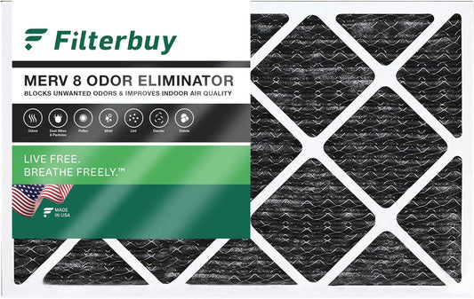 Filterbuy 14x25x1 MERV 8 Odor Eliminator Pleated HVAC AC Furnace Air Filters with Activated Carbon (1-Pack)