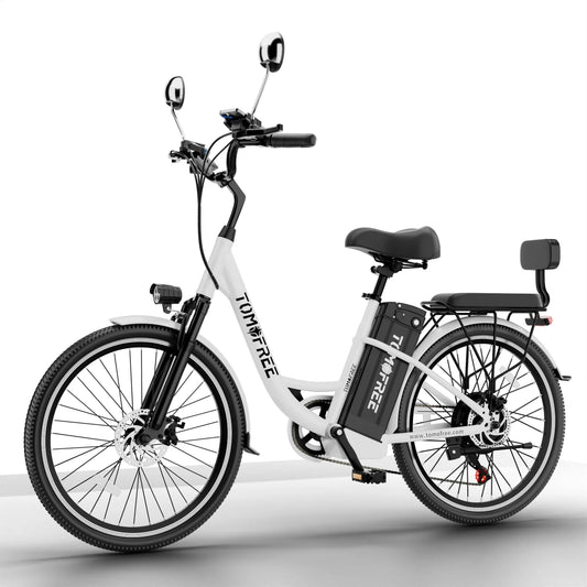 Cityscape Electric Bike for Adults 48V 20Ah 500W Removable Battery, 22MPH Sizehi-mano 7-Sizepeed, 24" Electric Cruiser Commuter Bike, City E-bike Ivory