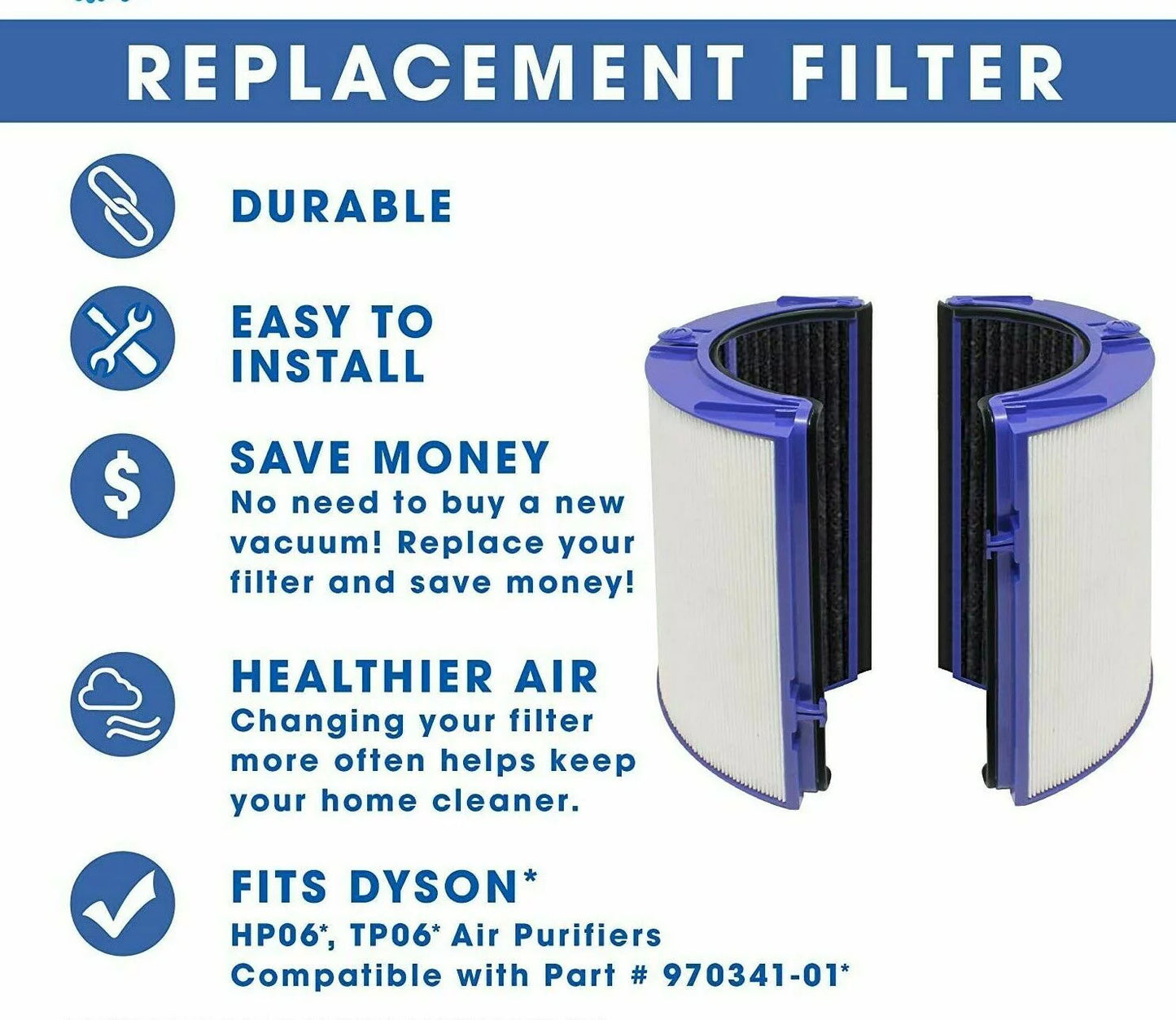 Air Purifier Filter Replacement Compatible with Dyson HP06, TP06, PH01,PH02 Part # 969048-01 (NOT for TP04 or HP04)