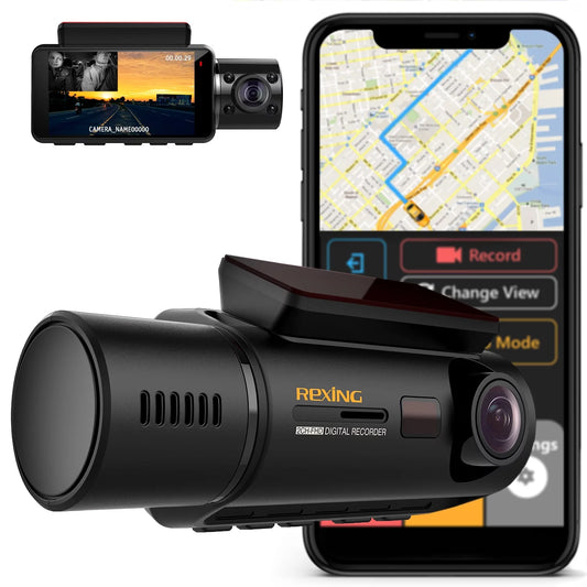 Rexing V3 1080P Front and Inside Cabin Dash Cam with Wi-Fi & GPSize