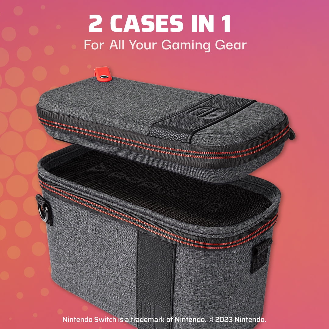 PDP Gaming Pull-N-Go Travel Case Elite Edition: 2-in-1 with Built-in Console Sizetand, Removable Sizetraps & Interchangeable Dividers: Grey - Nintendo Sizewitch