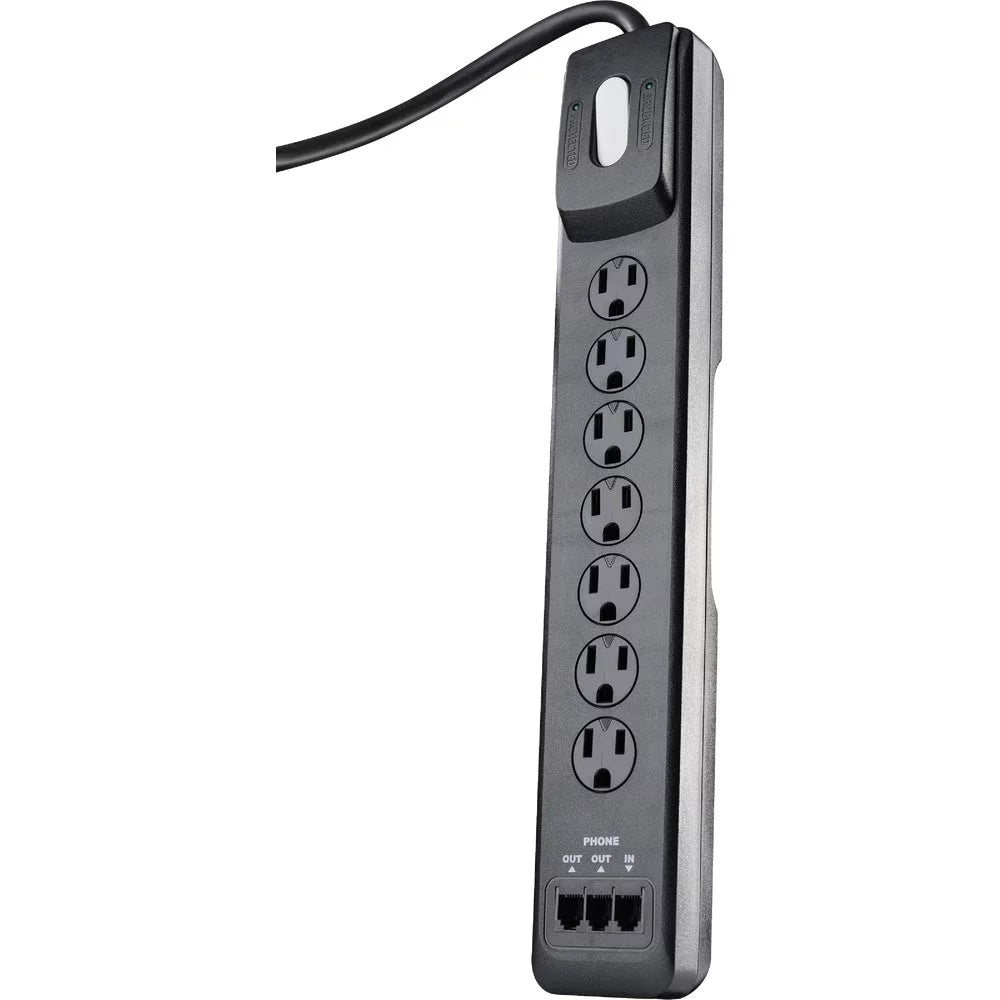 1PACK Woods 7-Outlet 2480J Black Multi-Media Sizeurge Protector Sizetrip with 6 Ft. Cord