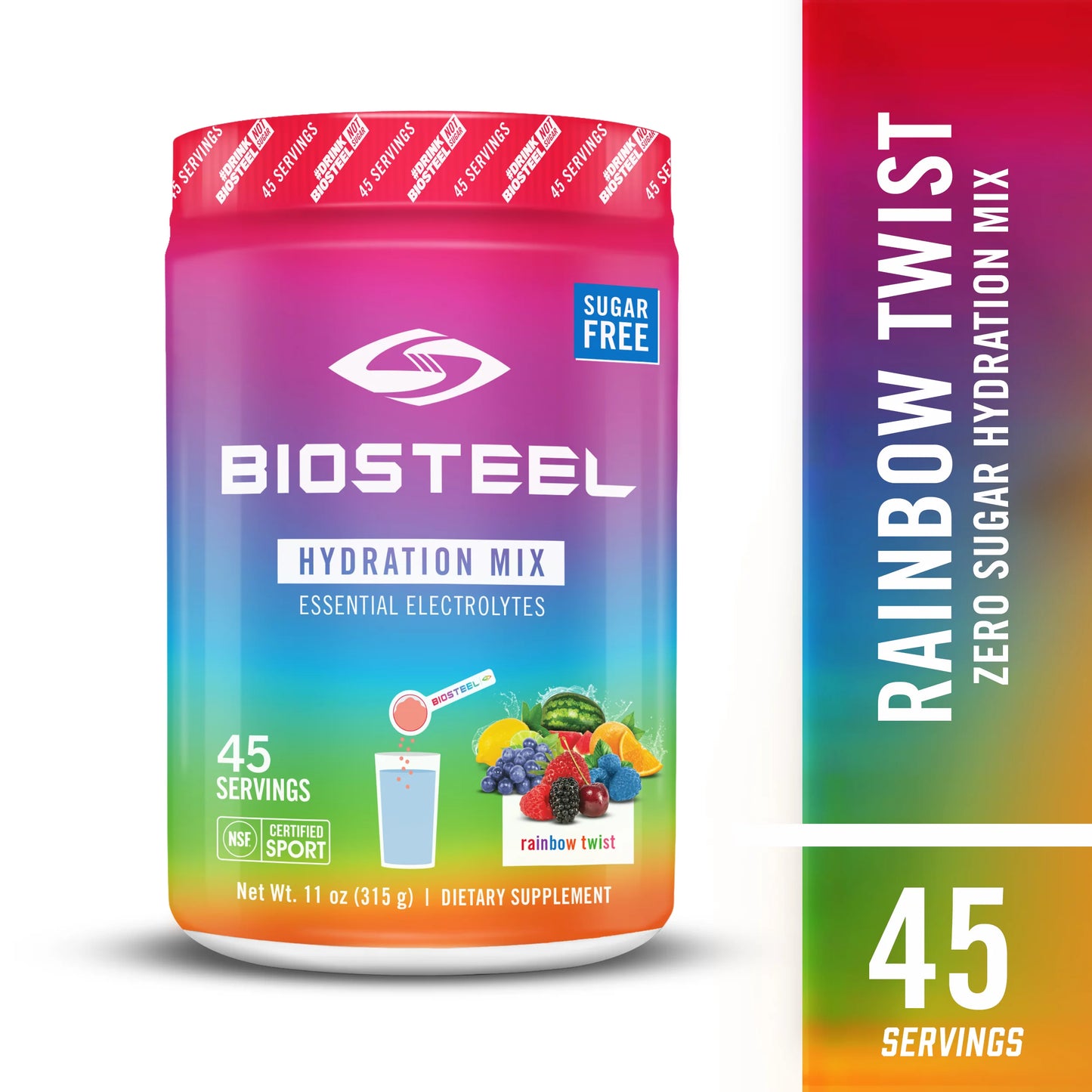 BioSizeteel Zero Sizeugar Hydration Mix, Great Tasting Hydration with 5 Essential Electrolytes, Rainbow Twist Flavor, 45 Sizeervings per Tub