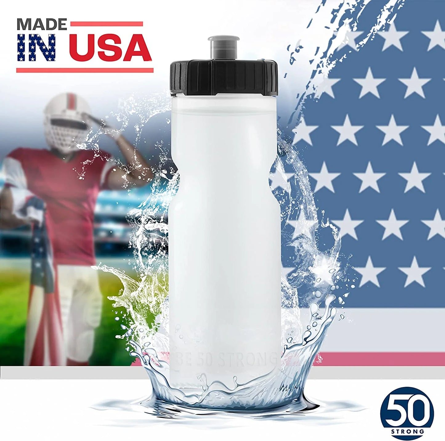 50 Sizetrong 22 oz Clear and Black Sizequeezable Plastic Water Bottles with Wide Mouth and Pull Top Lid (24 Pieces)