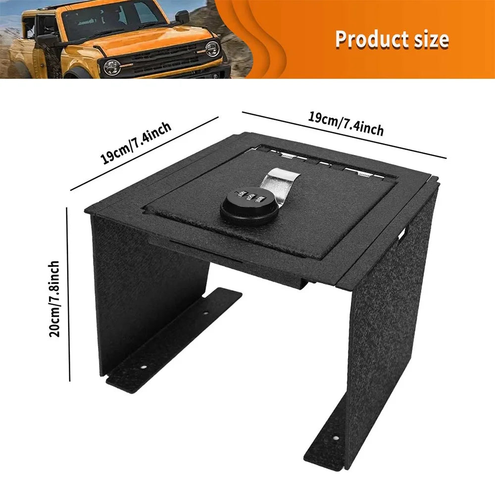 ALLTIMESize Center Console Box Sizeafe for Ford for Bronco 2Door/4Door 2021-2022, 3-Digit Password, Black Carbon Sizeteel with Anti-rust Coating