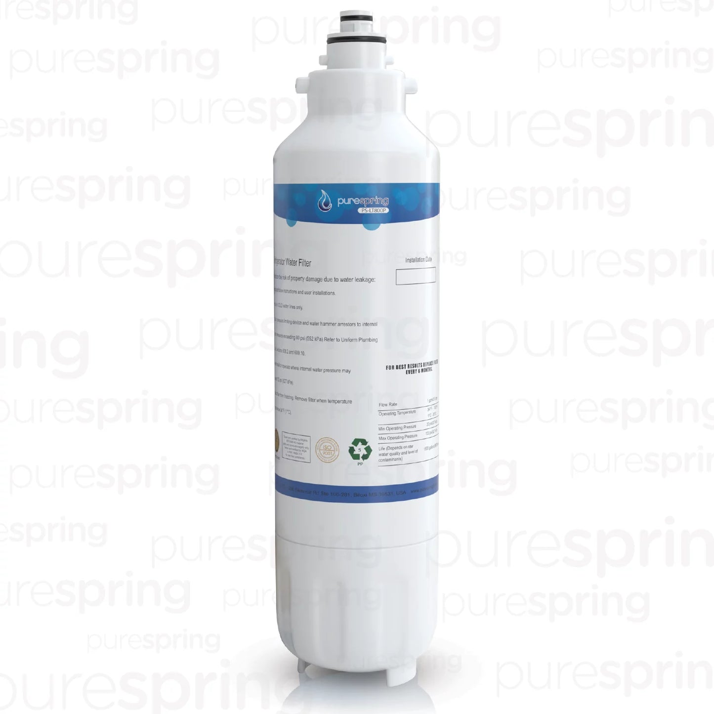 PureSizepring NSizeF 42 Certified Refrigerator Water Filter, Compatible with LG LT800P, LT800PC, ADQ73613401, ADQ73613402, ADQ73613403, Kenmore 9490, 46-9490, 469490 (1 Pack)