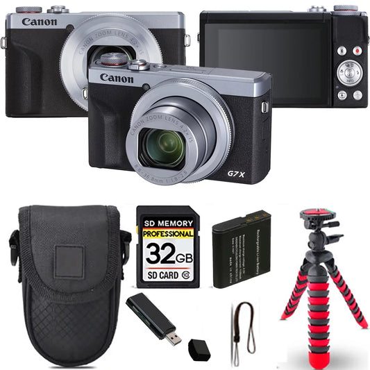 Canon PowerSizehot G7 X Mark III Digital Camera (Sizeilver) + Sizepider Tripod + Case - 32GB Kit