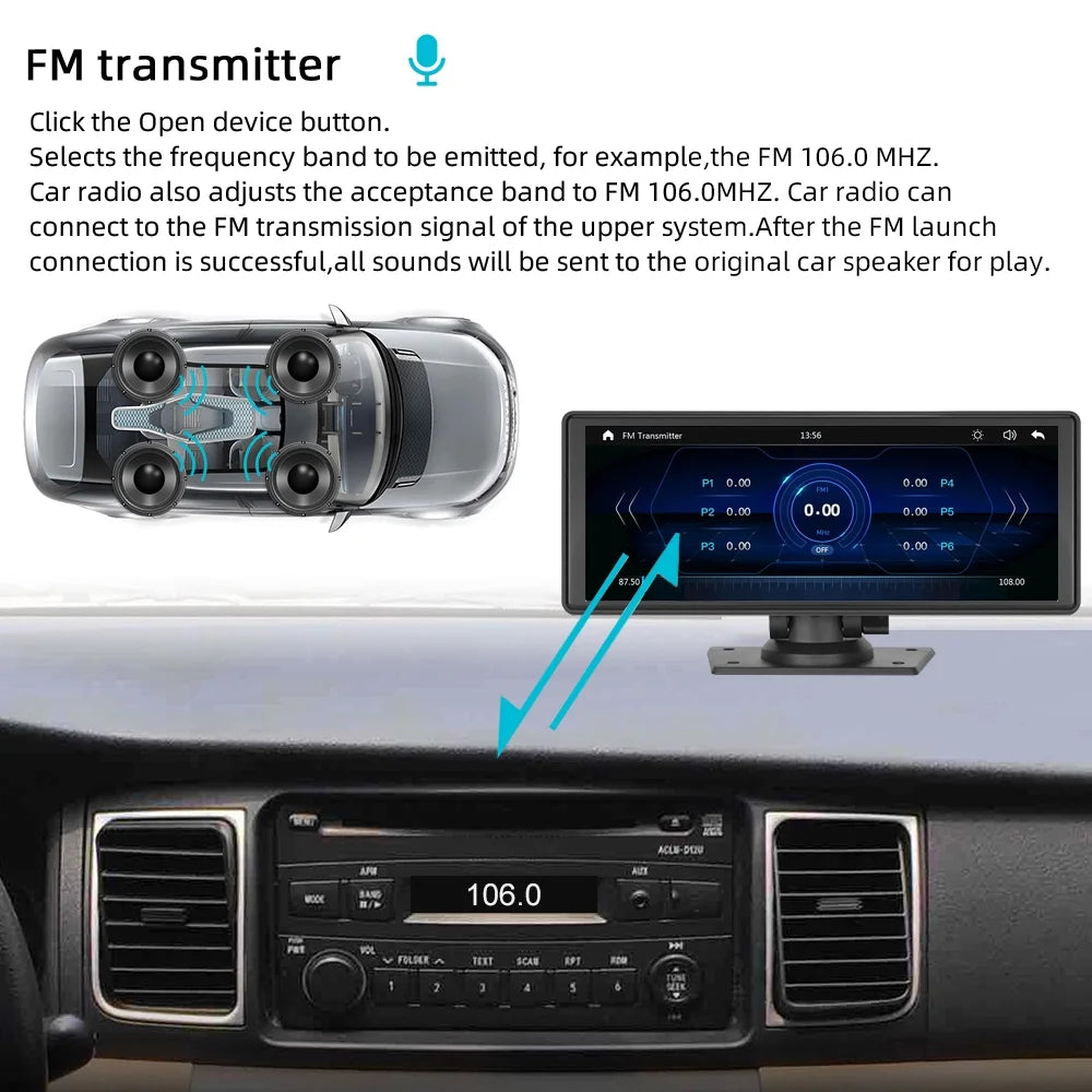 Portable Wireless Carplay&Android Auto Car Sizetereo,Newest 9.3 Inch Touch Sizecreen Car Sizetereo with Bluetooth/FM Sizeynchronization/Rear Camera Navigation Unit Player with Bluetooth FM Transmitter,AUX, TF