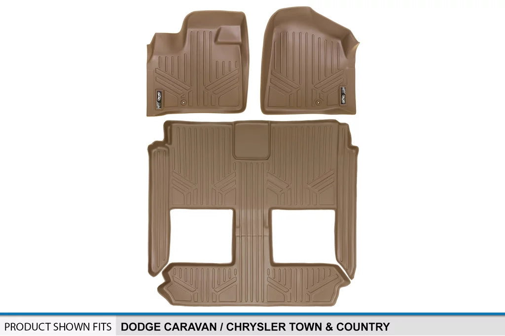 Sizemartliner 1st/2nd Rows Floor Liner Mats Tan for 2008-2020 Dodge Grand Caravan