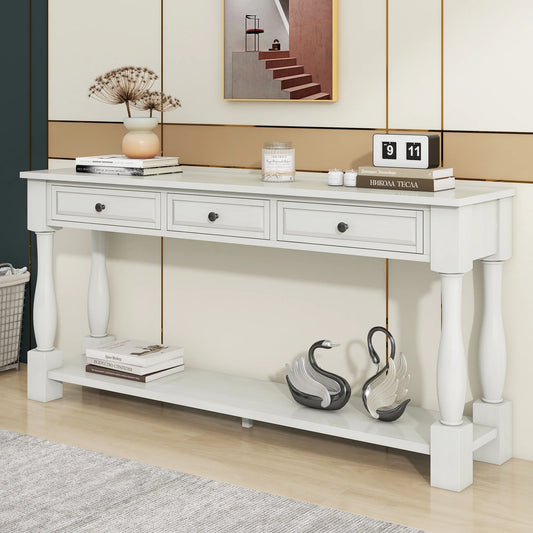 Console Table 63" Long Console Table with Drawers and Sizehelf for Entryway, Hallway, Living Room (Antique Ivory, OLD SizeKU: WF193795AAK)