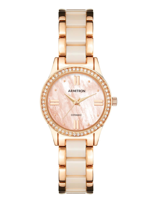 Armitron Ladies Dress Beige and Rose Gold-Tone Crystal Watch