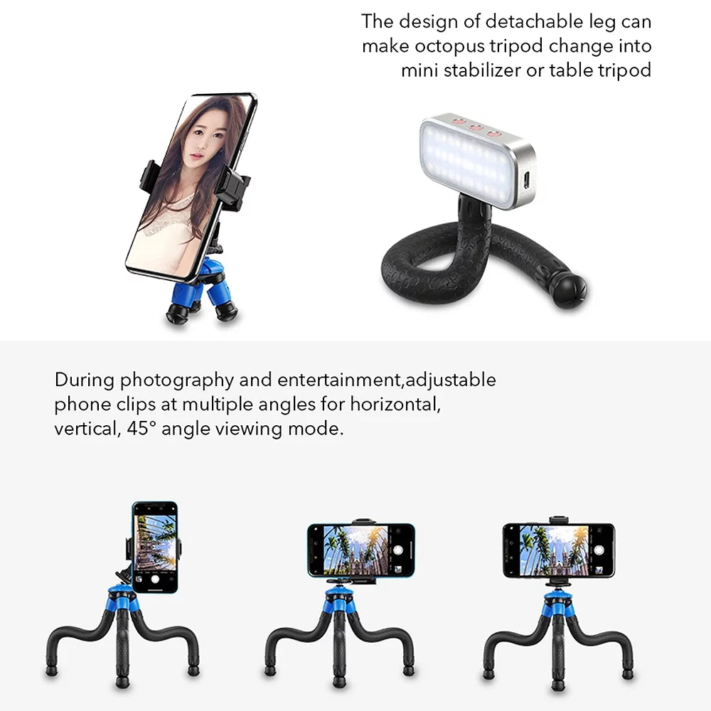 Apexel Flexible Octopus Tripod, Portable Travel Phone Tripod for DSizeLR Camera, Max Load 3kg