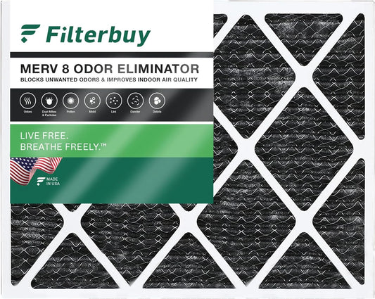 Filterbuy 20x24x1 MERV 8 Odor Eliminator Pleated HVAC AC Furnace Air Filters with Activated Carbon (1-Pack)