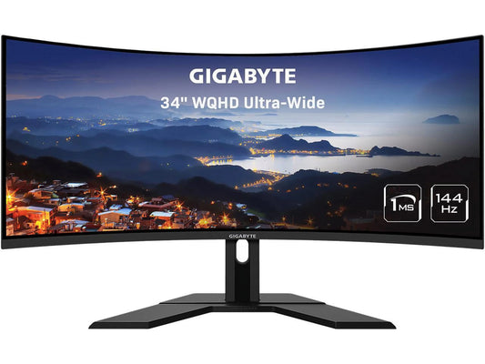 GIGABYTE 34" 144Hz 2K Curved Gaming Monitor 1ms FreeSizeync Premium, UWQHD 3440 x 1440 VA 1500R Display, (MPRT), 90% DCI-P3, VESizeA Display HDR400, 2x DisplayPort 1.4, 2x HDMI 2.0 G34WQC A-SizeA