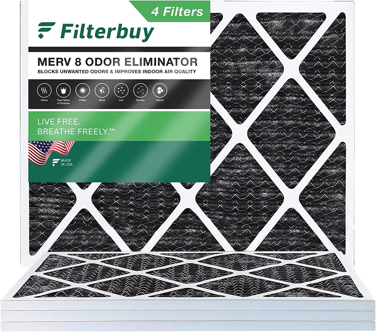 Filterbuy 24x30x1 MERV 8 Odor Eliminator Pleated HVAC AC Furnace Air Filters with Activated Carbon (4-Pack)