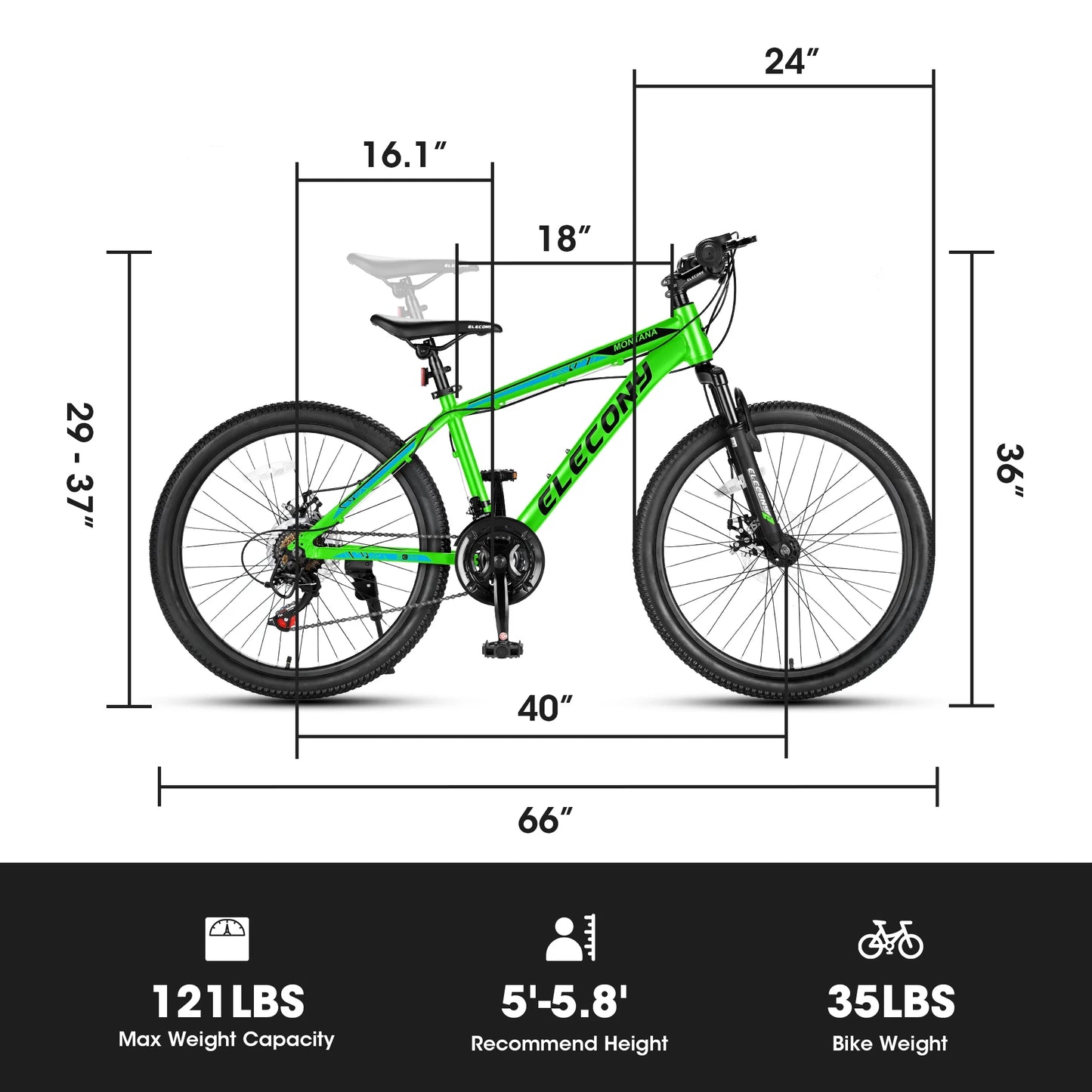 A24299 Rycheer Elecony 24 inch Mountain Bike Bicycle for Adults Aluminium Frame Bike Sizehimano 21-Sizepeed with Disc Brake