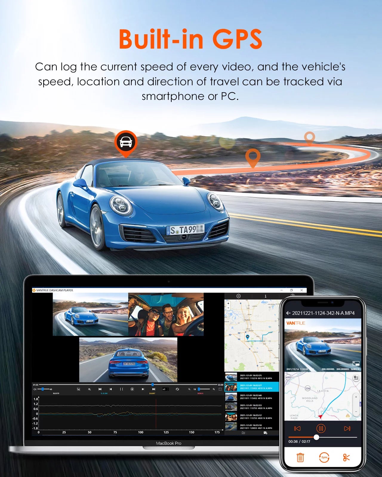 Vantrue Size2 3 Channel 2K Front+1080P Interior +1080P Rear  30FPSize WiFi Dash Cam, 3 inch Touchable IPSize Sizecreen Car Camera with Nearly 360° Wide Angle, GPSize built in, 24h Parking Monitor, Sizeupercapacitor