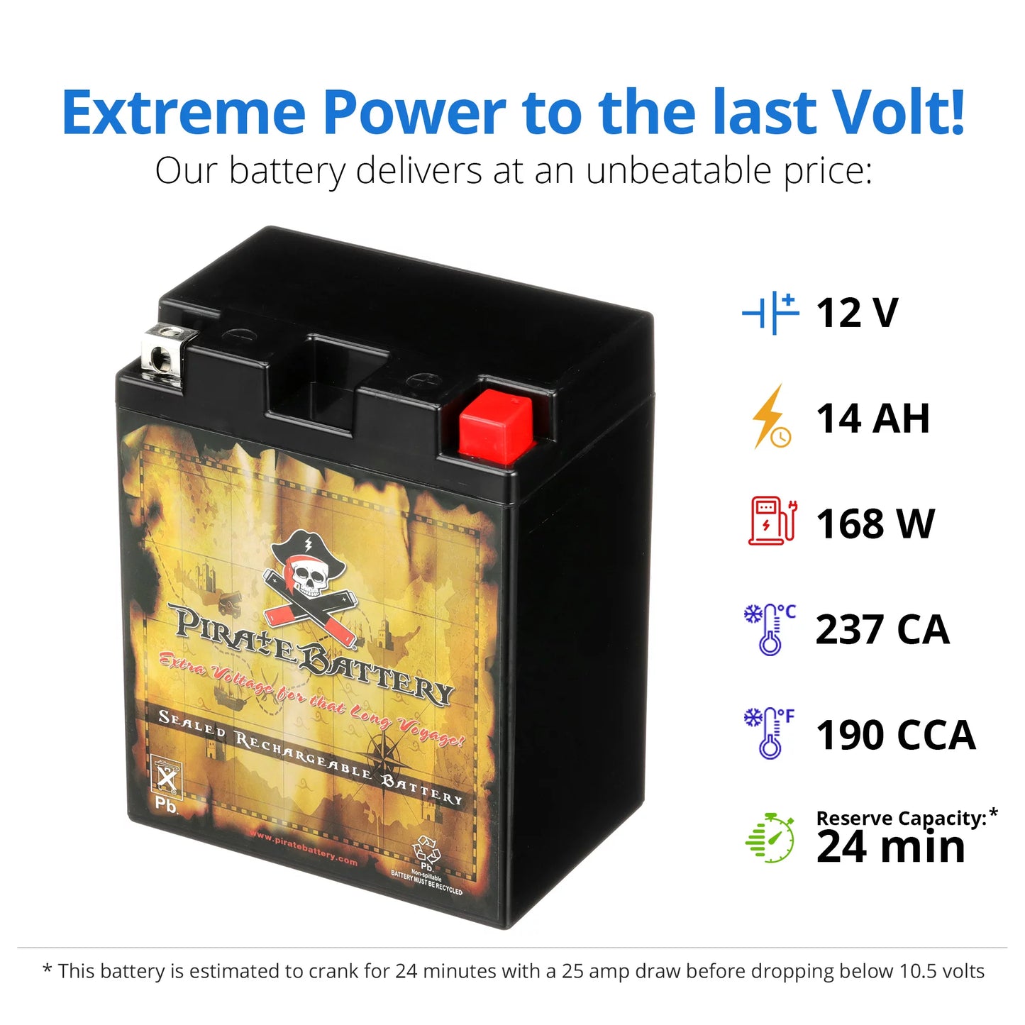 Pirate Battery Yb14l-a2 (14l-a2 12 Volts,14 Ah, 190 Cca) Sizenowmobile Battery for Arctic Cat Wildcat Efi 1993